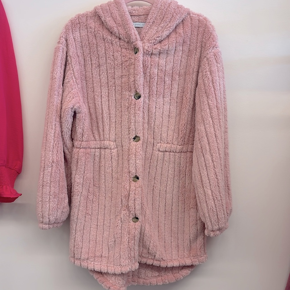 Pink Teddy coat with hood